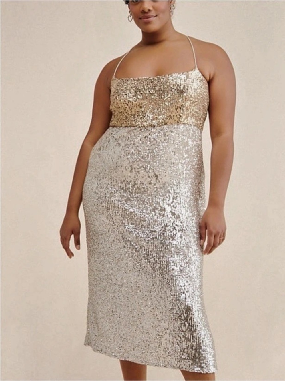 Sachin & Babi Sequin Midi Dress in Gold & Silver Size Medium Like New